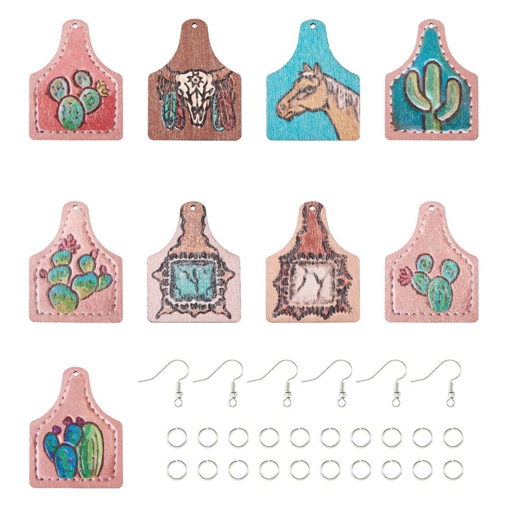 1993 Elecrelive 18pcs West Cowboy Style Wood Earring Charms Vintage Big
